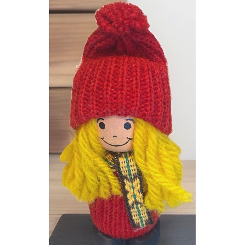 Vintage Swedish Gnome Girl Tomte Figure Wood Christmas Made in Sweden 4" Tall